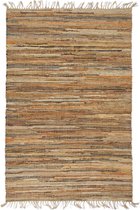 vidaXL Vloerkleed chindi handgeweven 160x230 cm leer jute tan