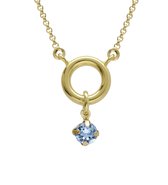 Victoria Cruz A4095-09DG Zilveren Ketting - Dames - Hangertje - Cirkel met Hangertje - 9,9 mm Doorsnee - Kristal - 4,4 mm - Blauw - Ankerschakel - 38 + 5 cm - Zilver- Gold Plated (