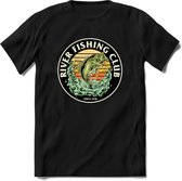 Fishing Club - Vissen T-Shirt | Beige | Grappig Verjaardag Vis Hobby Cadeau Shirt | Dames - Heren - Unisex | Tshirt Hengelsport Kleding Kado - Zwart - L
