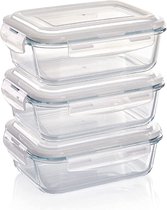 Glazen voedselcontainers (set van 3 x 840ML) - BPA-vrije keukenopslag containerset met deksels - Veilig voor magnetron, vaatwasser, oven, vriezer