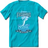 Fishing - Vissen T-Shirt | Grappig Verjaardag Vis Hobby Cadeau Shirt | Dames - Heren - Unisex | Tshirt Hengelsport Kleding Kado - Blauw - M