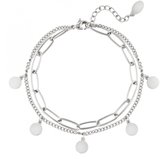 Yehwang dubbele zilveren RVS stainless steel schakel armband met ronde bedeltjes