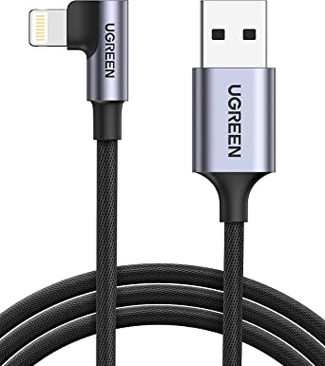 UGREEN USB Lightning-kabel 1M 90 graden MFi-gecertificeerde USB-oplaadkabel voor iPhone 13/ Mini/ 13 Pro/ 13 Pro Max, iPhone SE/12/12 Pro/11/ XR/ XS MAX, iPad Pro Air Mini, MacBook Pro Air enz. (Zwart) B07Q9PN77T