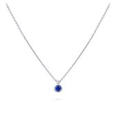 Gisser Jewels - Halsketting N1036B - gerhodineerd sterling zilver - blauwe steen in gladomzetting -