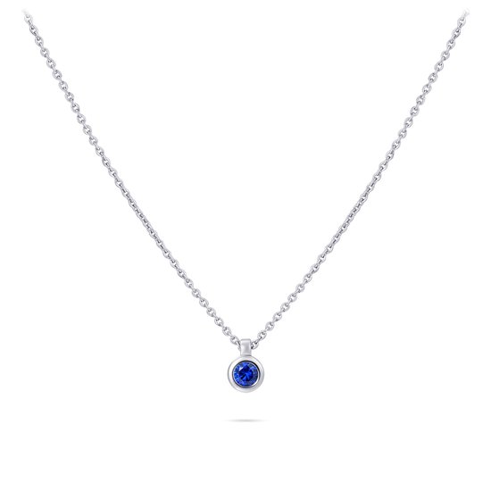 Gisser Jewels - Halsketting N1036B - gerhodineerd sterling zilver - blauwe steen in gladomzetting -