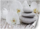 Trend24 - Behang - Bloemen & Zen Stones - Behangpapier - Fotobehang - Behang Woonkamer - 300x210 cm - Incl. behanglijm