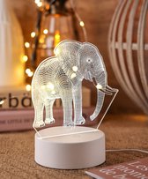 3d lampje olifant - 3 kleuren - usb aansluiting