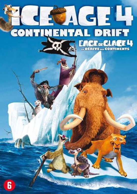 Ice Age 4: Continental Drift poster met Manny, Sid, Diego, en de rest van de cast op een ijsschots.