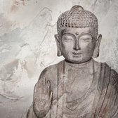 Dibond - Boeddha / Beeld - Boeddhabeeld in grijs / beige / wit / zwart - 35 x 35 cm.