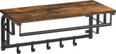 c90 - wandkapstok met legplank, wandplank met 5 verwijderbare haken, wandgemonteerde hangplank met ophangstang, voor hal, slaapkamer, badkamer en woonkamer, vintage bruin-zwart LCR