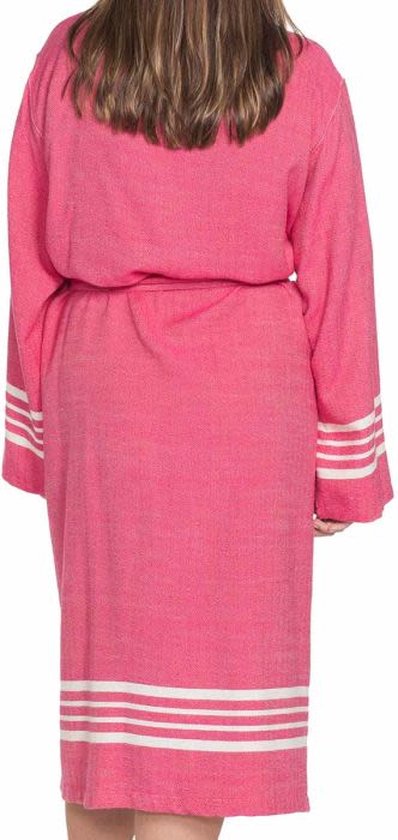 Badjas Hammam Krem Sultan Fuchsia - M - unisexe - qualité hôtelière - peignoir sauna - peignoir luxe - peignoir fin été - robe de chambre