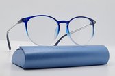 Bril op sterkte +1,0 - elegante unisex leesbril +1.0 - blauwe leesbril met brillenkoker en microvezeldoekje - FM 399 C2 - Ronde lunettes - Aland optiek