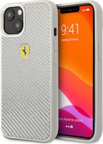 Ferrari Carbon Back Cover Telefoonhoesje voor Apple iPhone 13, Bescherm je Telefoon met Zilverkleurig Materiaal.