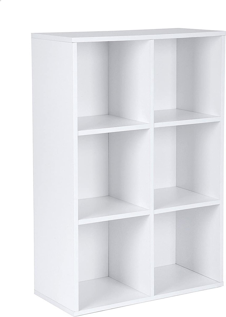 VASAGLE boekenkast met 6 vakken, houten plank, kubusplank, legplank, 65,5 x 97,5 x 30 cm, wit, LBC203D