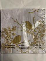 Servetten goud met vogel - kerstmis 1 x 16 stuks - 3 laags - 33x33 cm - wit vogel goud servetten