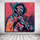 Pop Art Jimi Hendrix Canvas - 90 x 90 cm - Canvasprint - Op dennenhouten kader - Geprint Schilderij - Popart Wanddecoratie