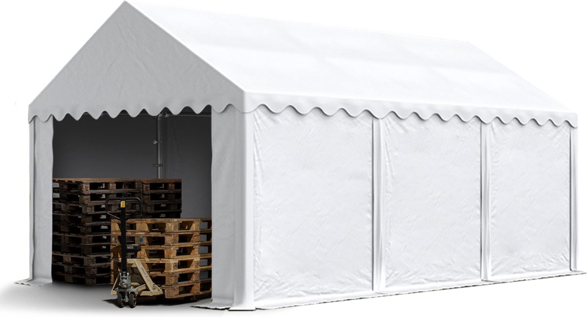 Opslagtent 4x6 m beschutting met PVC zeil 700 N waterdicht wit