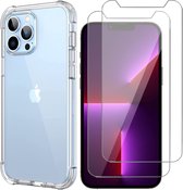 iPhone 13 Pro Hoesje - iPhone 13 Pro Back Cover Anti Shock Siliconen Case Transparant Hoes - 2x Screenprotector Gehard Glas Beschermglas Tempered Glass Screen Protector