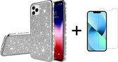 Apple iPhone 13 Pro Max Back Cover Telefoonhoesje | Glitter | TPU Hoesje | Zilver + 1x Screenprotector