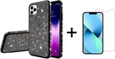 Apple iPhone 13 Pro Max Back Cover Telefoonhoesje | Glitter | TPU Hoesje | Zwart + 1x Screenprotector