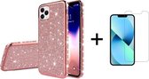 Apple iPhone 13 Mini Back Cover Telefoonhoesje | Glitter | TPU Hoesje | Roze + 1x Screenprotector