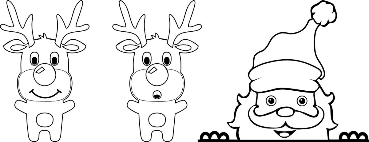 Kerst raamsticker Gluur kerstman en rendieren - Kerst decoratie - Zwart/Wit - groot