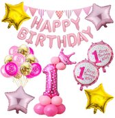 Partypakket® 1 Jaar Verjaardag Versiering - Roze - All-in-one Feestpakket - Decoratie - Ballonnen - Feestpakket - Verjaardag - Feest versiering
