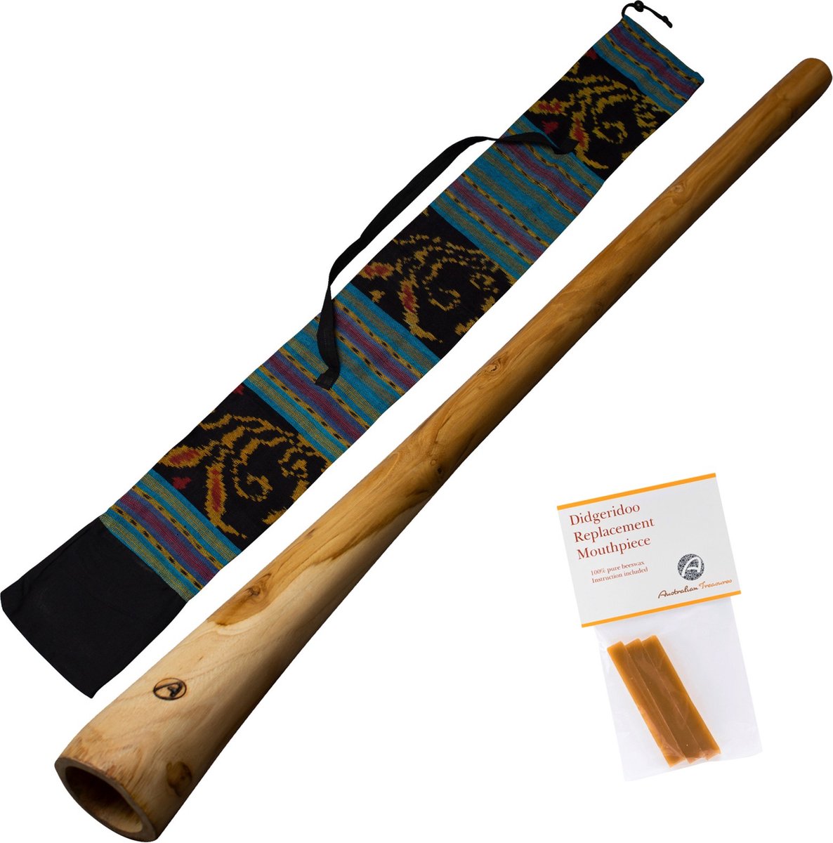 DIDGERIDOO: AT Natural Wood-series 120cm - inclusief ikat bag en bijenwas - Didgeridoo voor beginners