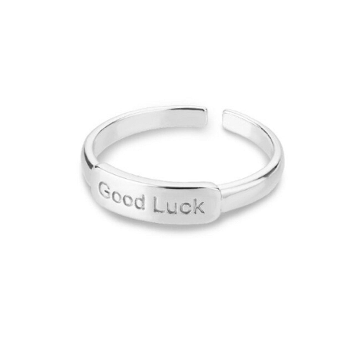 Ring stainless steel ''good luck'' tekst ring, roestvrijstaal, zilverkleurig