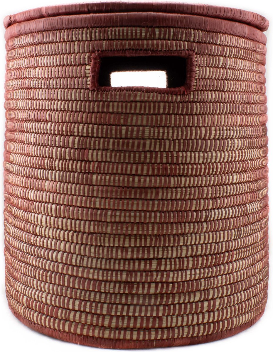 Palmblad mand met deksel rood H45xD40cm - medium