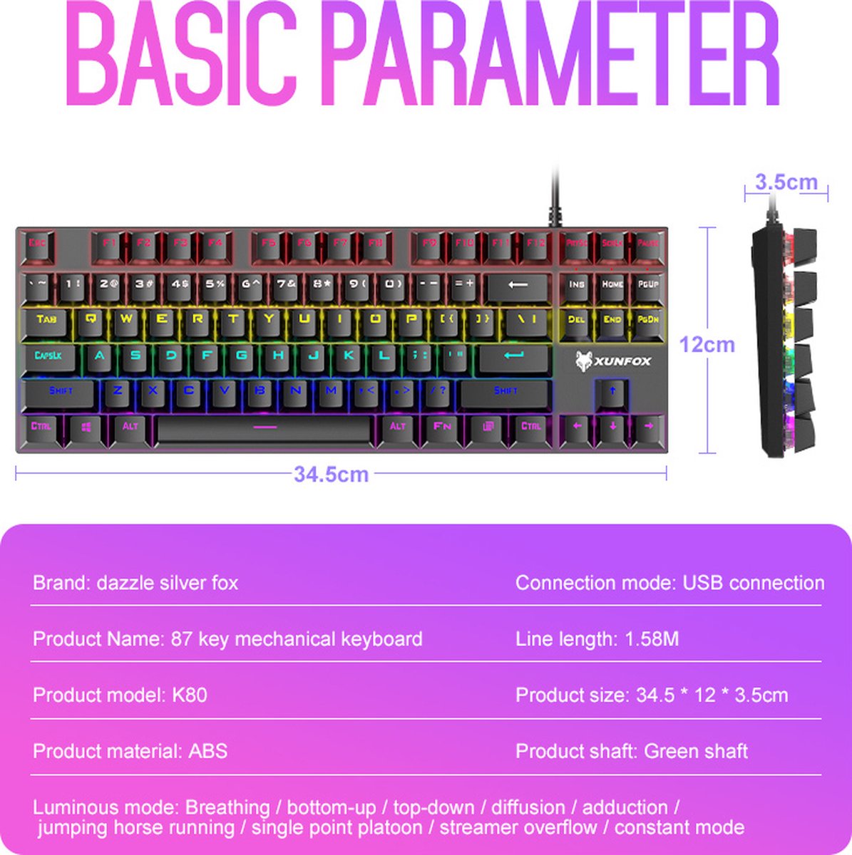 Clavier lumineux en métal filaire USB 71 touches Rgb Clavier rétroéclairé  Cadeau pour les amis