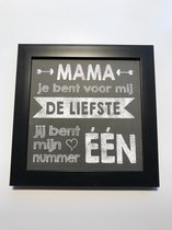 Tekstbord / Wandbord / Mama de liefste / Verjaardag / Cadeau / Woondecoratie / Zwart / Fotolijst / Moederdag