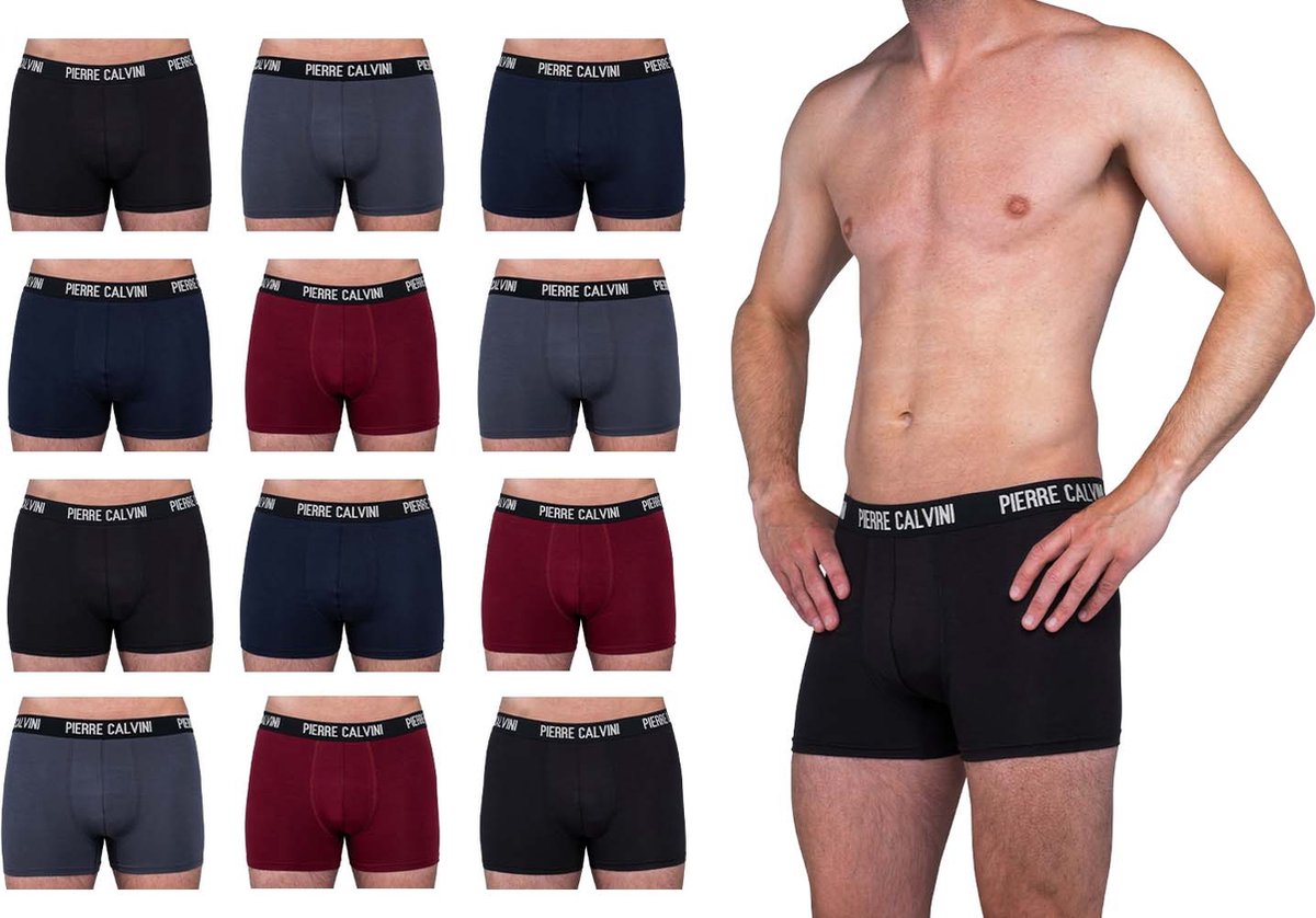 Pierre Calvini - Boxershort Heren - Heren Ondergoed - 12 Stuks - Maat XL - Donkere Kleuren - Boxershorts Korte Pijp