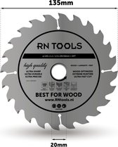 RNtools Cirkelzaagblad - Best for Wood - ⌀ 135mm - 24 tanden - Zaagbreedte 1,5 mm - Dikte blad 1,1 mm - Hout - Hardhout - Laminaat - MDF - Multiplex