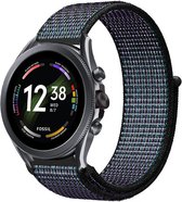 Strap-it Nylon smartwatch bandje - geschikt voor Fossil Gen 6 44mm / Gen 5 / Gen 5e 44mm - zwart-blauw