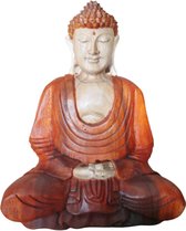 Boeddha Beeld Handen in schoot - Handgesneden - Suar Hout - 30cm