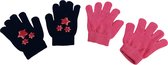 Kids handschoenen effen - Roze / Donkerblauw - Elastaan - Acryl - One Size - Set van 2 paar