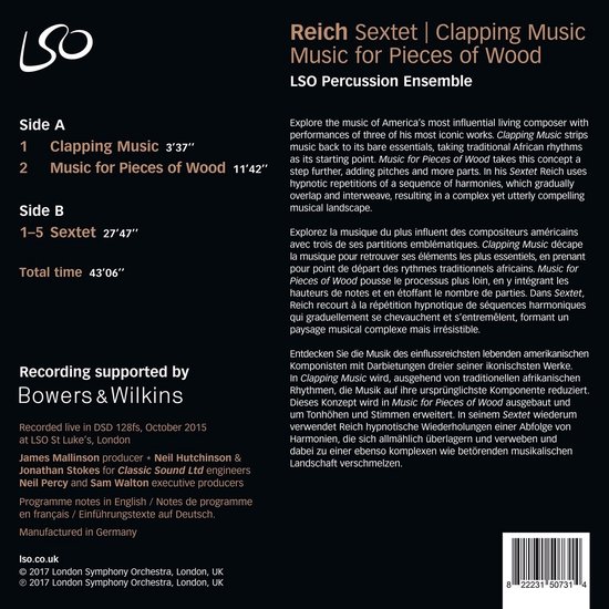 Lso Percussion Ensemble Steve Reich Sextet Clapping Music M (LP), Lso
