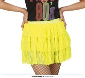 Guirca - Jaren 80 & 90 Kostuum - 80s Kanten Rok Neon Geel Vrouw - geel - One Size - Carnavalskleding - Verkleedkleding