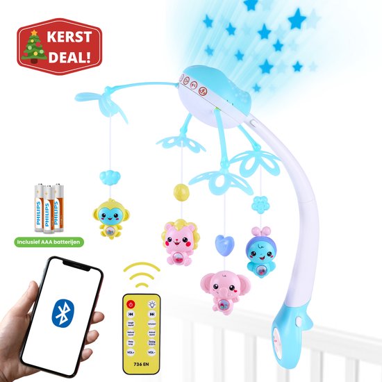 DePlay Baby Sterren Mobiel - Sterren Projector - Bluetooth Muziekmobiel baby - Slaaptrainer Boxmobiel - Muziekhanger - Inclusief Batterijen - Kerstcadeau