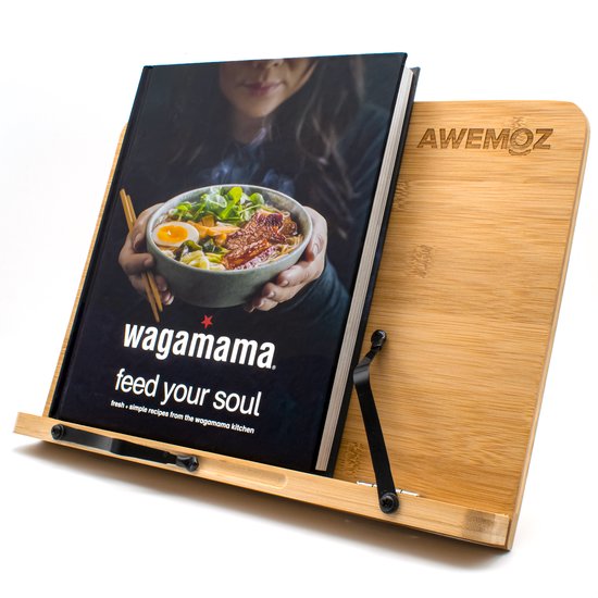 AWEMOZ Boekenstandaard Bamboe Hout – Boekenhouder – Kookboekstandaard – Leesstandaard - Tablet Standaard – Verstelbaar & Inklapbaar - Boekensteun - Tablethouder - Kookboekstandaard met Bladzijden Houder