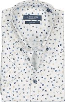 Ledub Modern Fit overhemd - korte mouw - wit dessin - Strijkvriendelijk - Boordmaat: 43