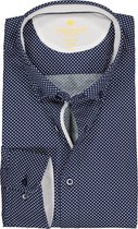 Redmond modern fit overhemd - poplin - donkerblauw met wit gestipt (contrast) - Strijkvriendelijk - Boordmaat: 37/38