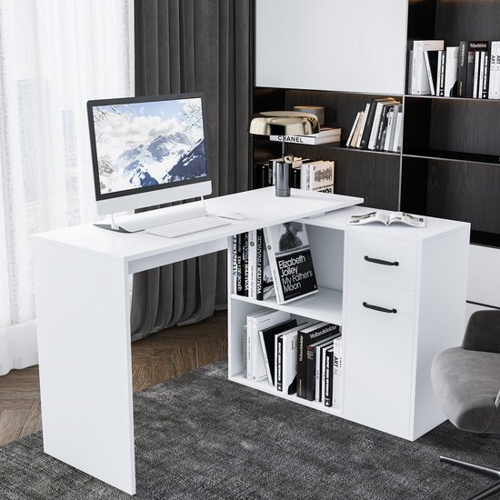 Woodyhome Corner Desk - Bureau d'ordinateur - Forme L - Rotatif à 180  degrés - Blanc | bol.com