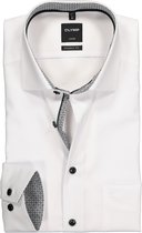 OLYMP Luxor modern fit overhemd - mouwlengte 7 - wit (zwart contrast) - Strijkvrij - Boordmaat: 40
