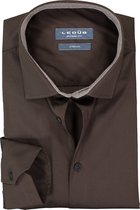 Ledub overhemd modern fit overhemd - stretch - donker bruin (contrast) - Strijkvriendelijk - Boordmaat: 39