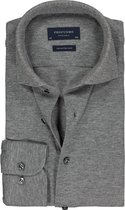 Profuomo Originale slim fit jersey overhemd - knitted shirt pique - antraciet grijs melange - Strijkvrij - Boordmaat: 37