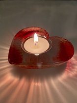 Rood Kristallen hart (waxinelichthouder) handgemaakt in Zweden