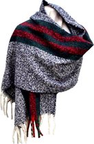 Lange Warme Sjaal - Omslagdoek - Extra Dikke Kwaliteit - Unisex - Gestreept - Blauw - Rood - 190 X 50cm
