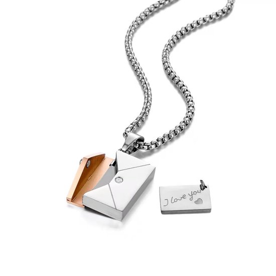 Double W's Gifts - Collier en acier inoxydable Sweet Message - Enveloppe avec collier lettre 